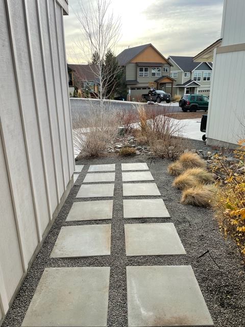 Contemporary stone front walkway installed in San Diego